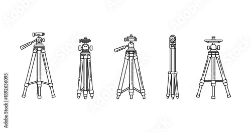 Line art of various tripod designs for cameras and video equipment
