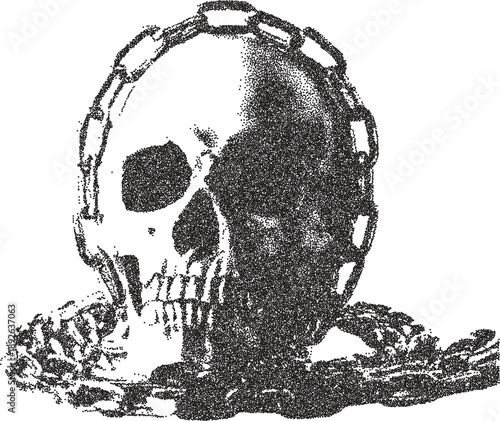 Skull y2k retro stipple art skeleton brutalist halftone vector png transparent, bone 2000s photocopy effect tattoo aesthetic
