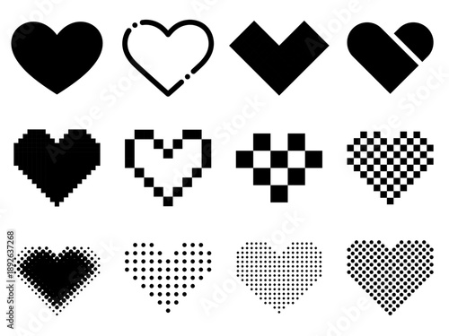 デジタルなハートのシルエットイラストセット