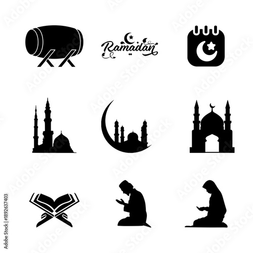 Ramadan Islamic Symbols and Prayer Silhouettes Collection