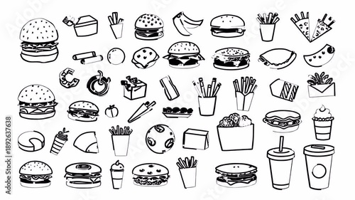 Breakfast and coffee to-go doodle icon pack. Hand-drawn animated elements. 4K loop with alpha channel.