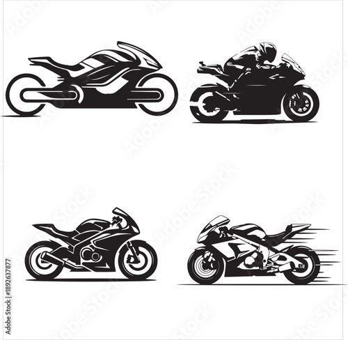 Modern Superbike Racing Collection Aerodynamic Motorbike Outlines and Track Performance Silhouettes