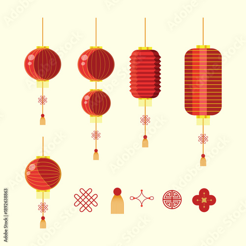 Chinese lanterns and auspicious symbols collection