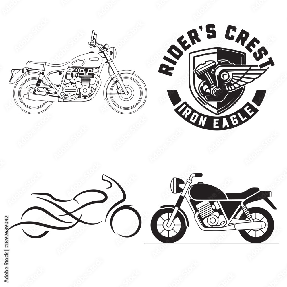 Naklejka premium Vintage Motorbike Badge Collection Custom Iron Eagle Crest and Cafe Racer Outlines