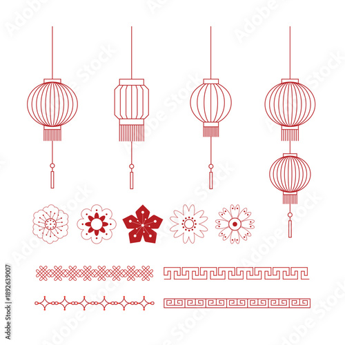 Traditional chinese new year decorative elements set