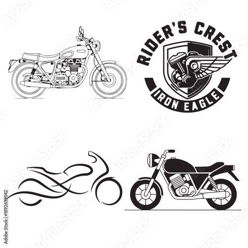 Vintage Motorbike Badge Collection Custom Iron Eagle Crest and Cafe Racer Outlines