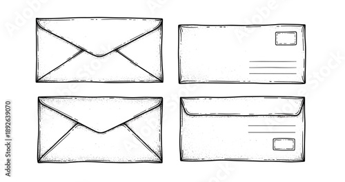 Hand-drawn vintage envelopes and postcards - classic retro design elements