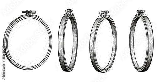 Set of vintage embroidery hoops with detailed textures