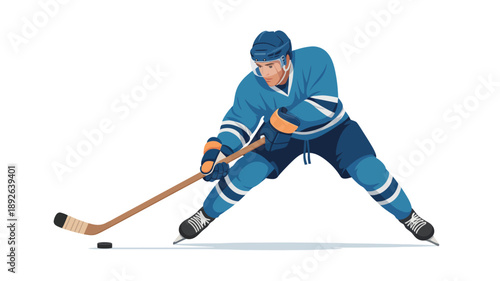 Hockey Player in Action Posing with Stick.