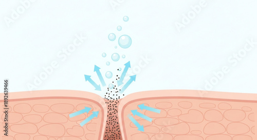 Skin pore illustration with moisture and detoxification process