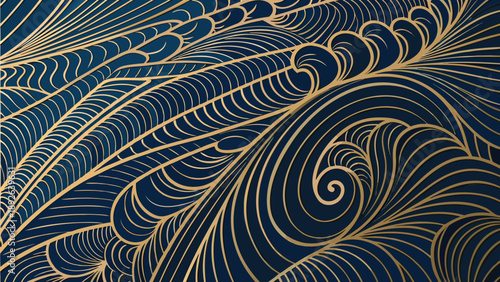 Intricate golden line art on dark blue background conveying confidence and elegance in a stylized abstract vector illustration