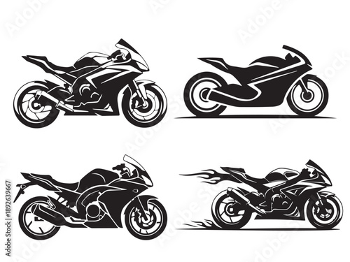 Sportbike Racing Silhouette Set High Performance Motorcycle Profile Vector Icons