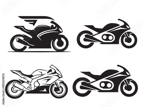 Sportbike Aerodynamic Silhouette Set Racing Motorcycle Profile Vector Icons
