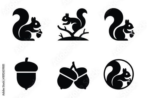 Squirrel and Acorn Icons: Cute Forest Animals
