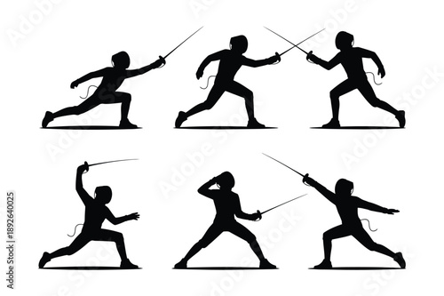 Fencing Action Silhouettes: Sword Fighting Sport