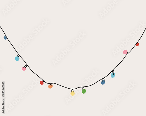 Christmas Rainbow Garland Isolated on Clean Background. Glowing Colorful Light Bulb. Xmas, New Year, Wedding, Birthday Decor. Party Event Theme. Banner with Copy Space