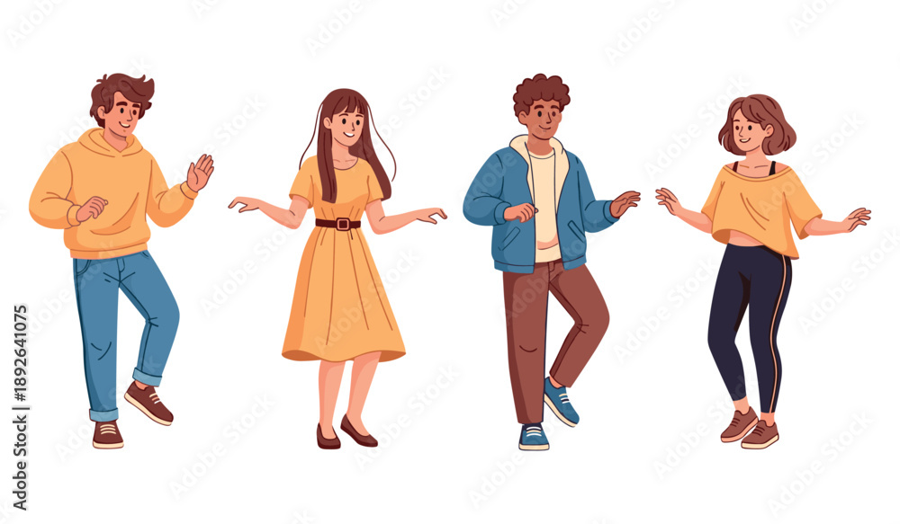 Obraz premium Diverse young adults dancing happily together in casual outfits