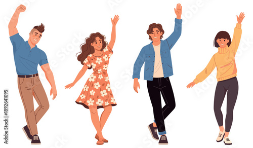 Diverse group of young people dancing cheerfully with different styles and outfits