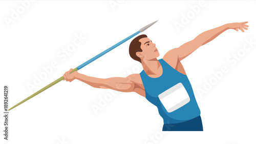 Male Athlete Throwing Javelin in Action.