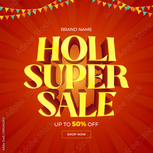 Happy Holi Sale social media feed template. Holi sale advertisement with vibrant colors. Vector illustration of Happy Holi Sale banner template for app and website