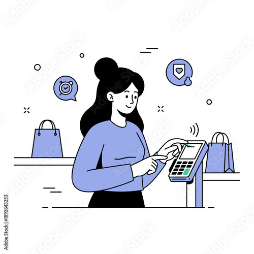 Asian female adult using contactless payment at retail store