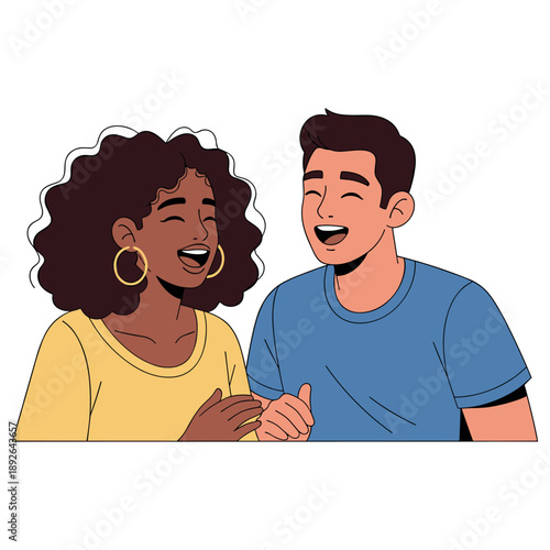 Smiling african female and caucasian male friends laughing together
