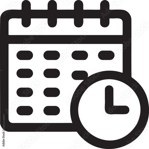 Calendar with Clock Icon Time Management and Schedule Deadline Symbol