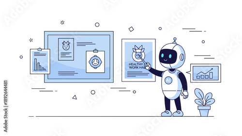 Ai robot interacting with digital displays in office environment