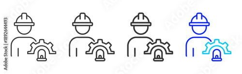 Worker Alarm icon set collection creative outline style for Incident Management with multiple thickness variations suitable for web apps mobile ui and business tools