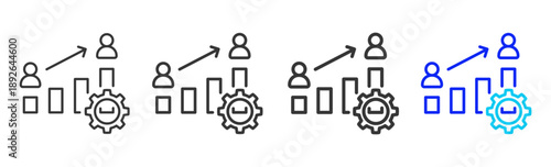 Escalation Gear icon set collection creative outline style for Incident Management with multiple thickness variations suitable for web apps mobile ui and business tools