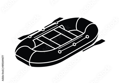 Inflatable boat with oars on white background