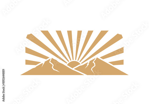 Golden sunrise over mountains logo design