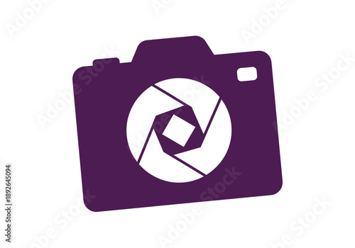 Camera icon with shutter symbol on white background