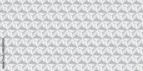 A repeating geometric abstract pattern with gray cube shapes and gray dan white neon lines.