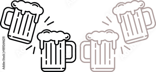 Beer mug icon set. Alcoholic beverage menu collection. Labeled visualization with various glasses styles for lager, pilsner, ale, dunkel and porter drinks.