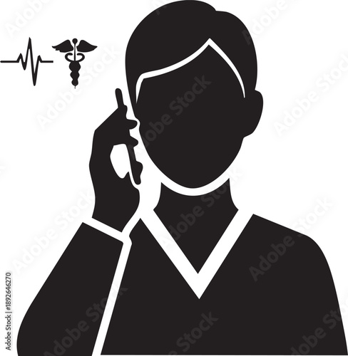 Telehealth Support Silhouette with Heart Symbol and Laptop in Remote Medical Communication Setting