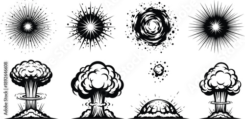 Set of black ink splashes and grunge blots featuring vector paint splatters and liquid drip stains for artistic silhouette design elements