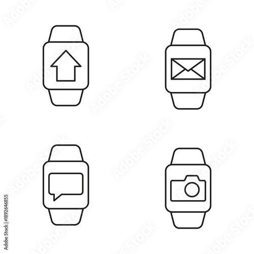 Messaging and camera app smartwatch line icon collection