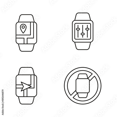 GPS route and screen orientation smartwatch line icons