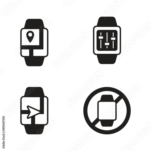 Travel map and orientation smartwatch solid icon set