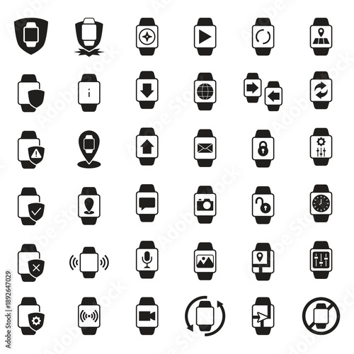 Smartwatch app interface solid icon mega pack collection