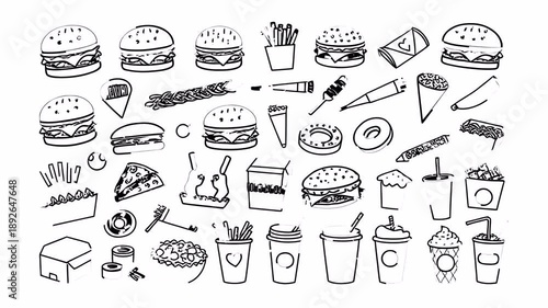 Mexican street food doodle icon pack. Hand-drawn animated elements. 4K loop with alpha channel.
