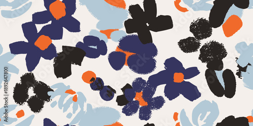 Abstract floral pattern background in vector style with hand-painted flowers and expressive brush strokes. Seamless modern flower print, perfect for textile design, wallpapers, fashion and branding