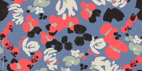 Abstract floral pattern background in vector style with hand-painted flowers and expressive brush strokes. Seamless modern flower print, perfect for textile design, wallpapers, fashion and branding