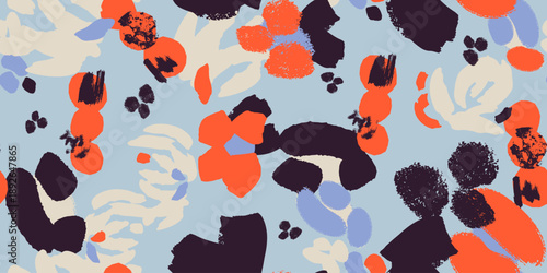 Abstract floral pattern background in vector style with hand-painted flowers and expressive brush strokes. Seamless modern flower print, perfect for textile design, wallpapers, fashion and branding