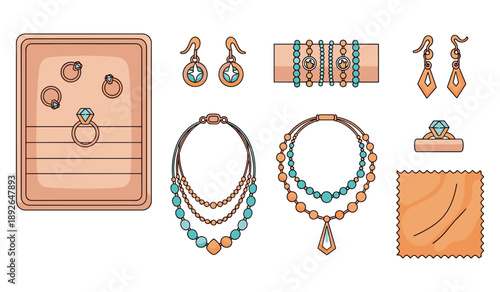 Elegant jewelry collection with necklaces, earrings, bracelets, and rings