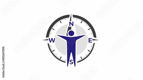 Human figure on compass navigation symbol.