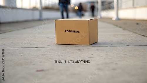 Minimal Scene of a Cardboard Box Folded Flat and Labeled
