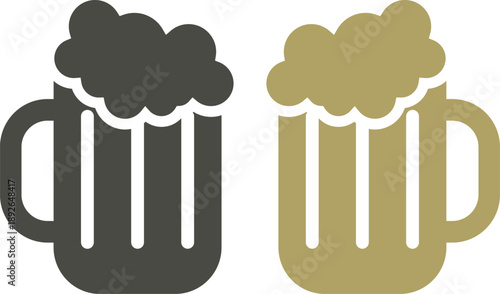 Beer mug icon set. Alcoholic beverage menu collection. Labeled visualization with various glasses styles for lager, pilsner, ale, dunkel and porter drinks.