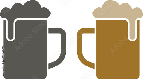 Beer mug icon set. Alcoholic beverage menu collection. Labeled visualization with various glasses styles for lager, pilsner, ale, dunkel and porter drinks.